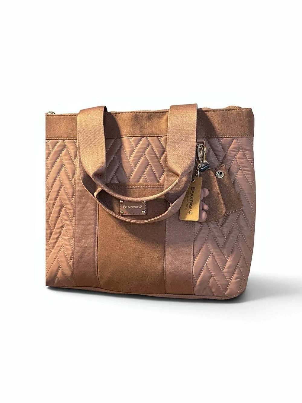 Bearpaw Quilted Puffer Tote Bag in Brown & Pink